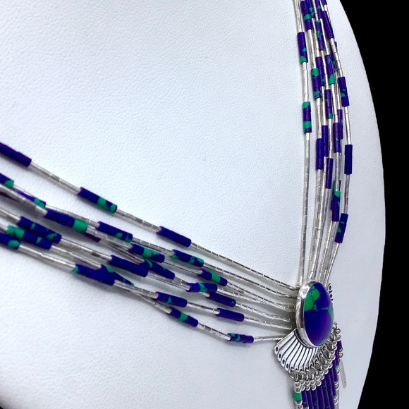 🌺Vintage Navajo Azurite Malachite Necklace - Picture 13 of 16